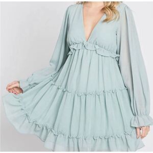 She + Sky Women's Chiffon Ruffle Tiered Maternity Dress Mint Green Size Large